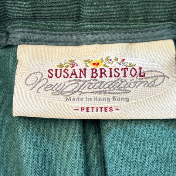 Vintage Susan Bristol Skirt 8P Green Corduroy Pleated Elastic Waist Embroidery - Picture 14 of 16